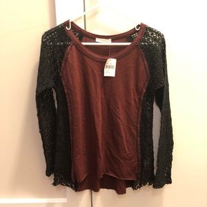 NWT Maroon/Black Long Sleeve Shirt W/ Lace Sleeves